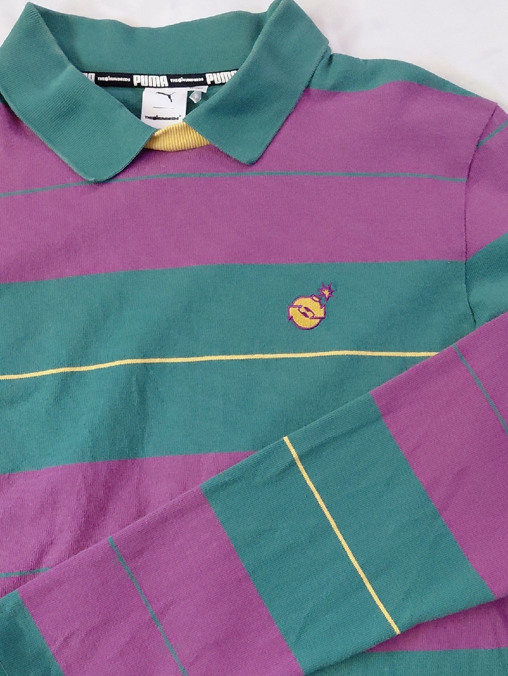 Puma X The Hundreds Striped Rugby Polo Purple Green Mustard Mens L